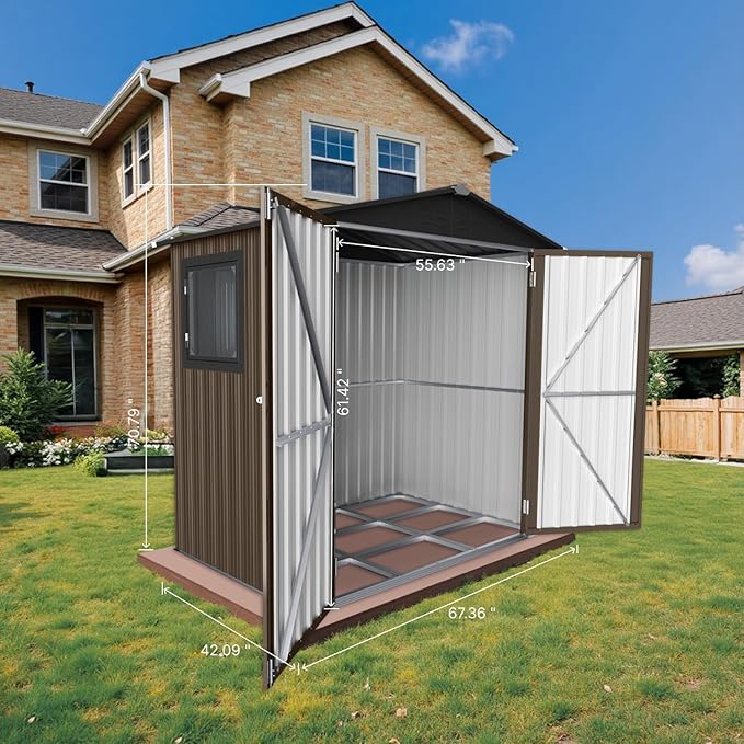 6' x 4' Outdoor Storage Shed, Sturdy Metal Building w/Floor and Operable Window for Garden, Backyard, Poolside and Lawn, Brown