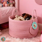 Modern Granny Small Cotton Rope Laundry Basket 16x10 Inch Dual Secure Woven Handle for Living Room Closet Clothes Blanket Organization