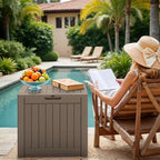 Greesum 40 Gallon Outdoor Deck Box with Lock, Resin Storage Chest for Patio Furniture Cushions, Garden Tools, Pool Toys, Waterproof & UV Resistant, Large Capacity, Light Coffee
