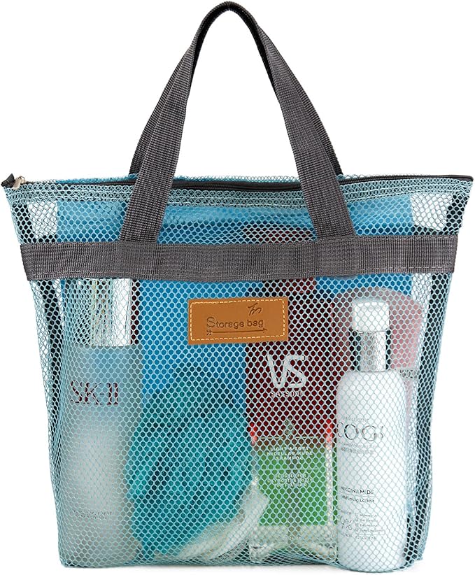 Mesh Shower Caddy Bag Portable Hanging Toiletry and Bath Organizer with Zipper for Travel, Gym, Camping, College Dorms, Beach
