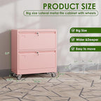 Aobabo Lateral File Cabinet 2 Drawer with Wheels, Lockable Metal Filing Cabinet for Home Office, Legal/Letter Size,Pink,Required Assembled,15.87" D x 28.94" W x 34" H