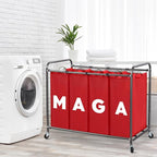 Laundry Sorter Hamper with Wheels, Laundry Basket Sorter 47.8 Gal (181L), Heavy-Duty Rolling Cart with Lockable Wheels and Removable Bags, Laundry Cart 4 Sections, RED