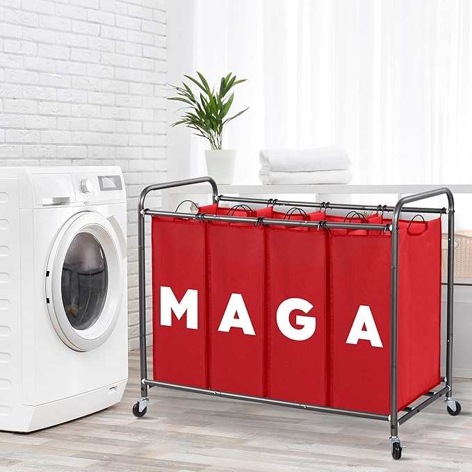 Laundry Sorter Hamper with Wheels, Laundry Basket Sorter 47.8 Gal (181L), Heavy-Duty Rolling Cart with Lockable Wheels and Removable Bags, Laundry Cart 4 Sections, RED