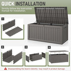 Outdoor Storage Box, Resin Deck Boxes Indoor and outdoor, Waterproof Storage Box Lockable Lid (Grey, 180 Gallon)