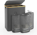 Hampers for Laundry Basket with Lid, 160L Extra Large 3 Section Clothes Divided Organizer for Bedroom, Laundry Room, Dirty Clothes Hamper, Grey