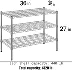 18" Deep x 36" Wide x 27" Height Wire Shelving Kit | 3-Tier | NSF Commercial Storage Rack Unit