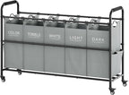 Tajsoon Laundry Sorter, Laundry Hamper 5 Section with Heavy Duty Rolling Lockable Wheels, Laundry Basket Organizer with Removable Bags for Dirty Clothes Storage, Grey