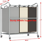 Simple Houseware Heavy Duty 3-Bag Laundry Sorter Rolling Cart, Silver/Assorted – Durable Triple Laundry Hamper with Removable Bags and Lockable Wheels for Laundry Room Organization