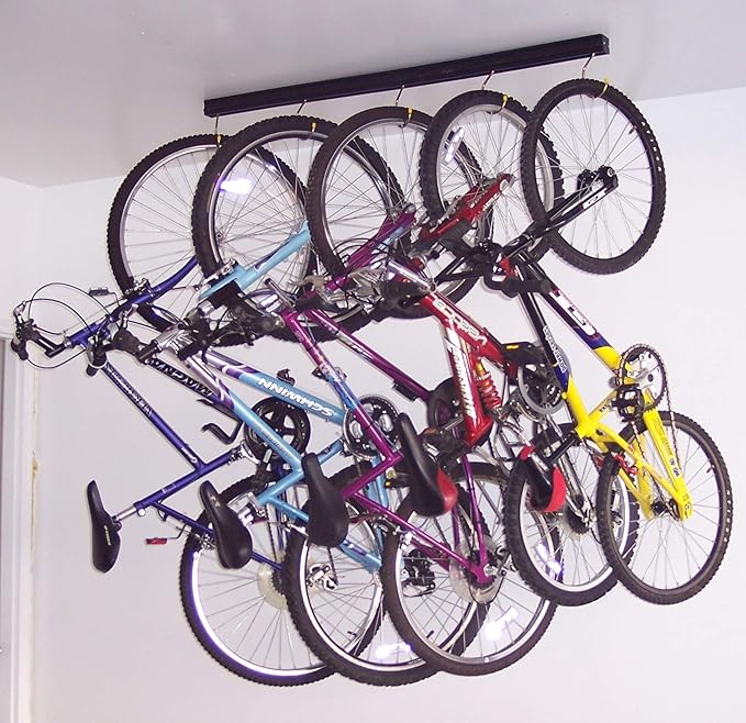 50" Adjustable Overhead Garage Ceiling Storage Track/Bike Rack With Hooks that Slide and Rotate, 50 Lbs. per Hook.