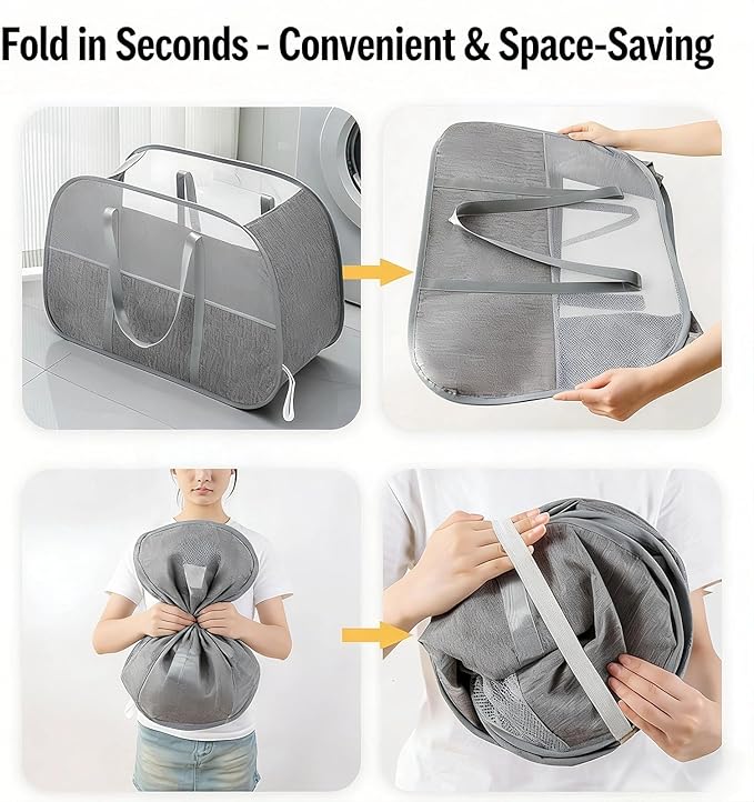 ６Pack collapsible laundry baskets with handles, Laundry Basket Collapsible,Pop Up Mesh Laundry Hamper with Compartments, Foldable Small Laundry Bin Bag (Gray)