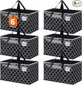 HomeHacks Heavy Duty Moving Bags with Tag Pockets, Collapsible Storage Totes for Moving, Camping & Travel -Foldable Packing Boxes, Zipper Handles, Black（6 Packs, 88L）