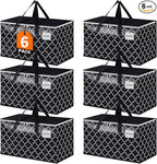 HomeHacks Heavy Duty Moving Bags with Tag Pockets, Collapsible Storage Totes for Moving, Camping & Travel -Foldable Packing Boxes, Zipper Handles, Black（6 Packs, 88L）