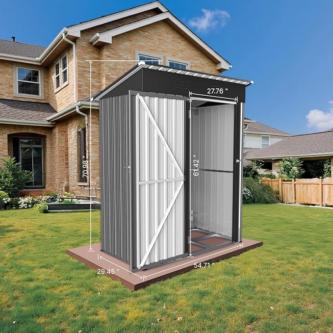 5' x 3' Outdoor Storage Shed, Sturdy Metal Building w/Floor and Lockable Doors for Garden, Backyard, Poolside and Lawn, Grey