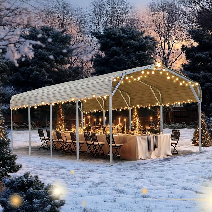 Quictent 12x20 ft Metal Roof Carport Kits Hard Top Garage Heavy Duty Steel Car Canopy, White