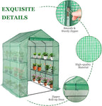 Walk-in Greenhouse with Iron Pipe Steeple, 77H x 56W x 56D inches, Greenhouse for Outdoors with Screen Windows, Green PE Cover, Roll-up Zipper Door, Portable Green House with Shelf Clips
