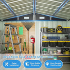 Aoxun 10x12 FT Outdoor Storage Shed - Metal Garden Tool Shed with Lockable Doors & Slooping Roof, Waterproof Outside Storage Shed Ideal for Tools, Garden Equipment & Bikes, Patio Placement(Black)
