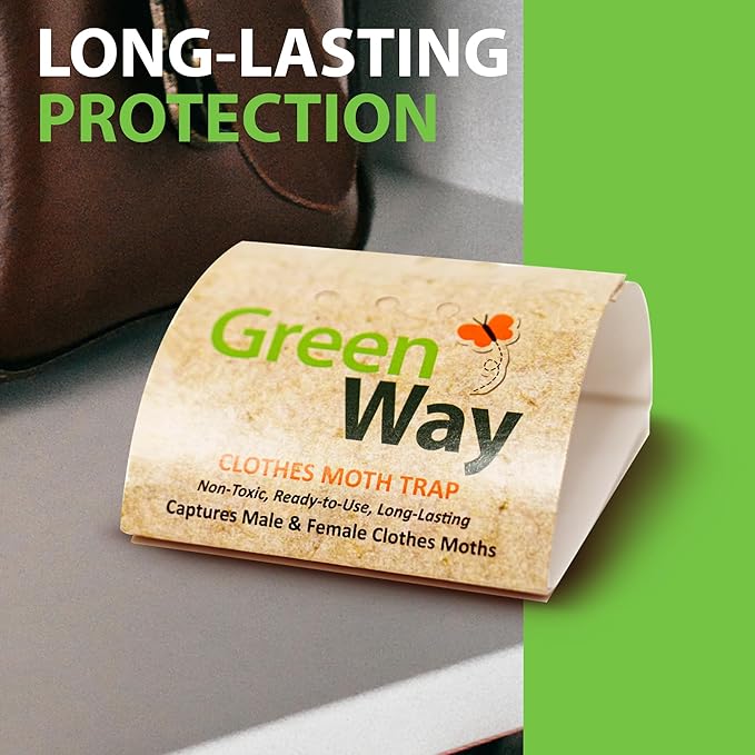 Greenway Clothing Moth Traps with Powerful Pheromone Lures for Effective, Odor-Free Closet Protection, Non-Toxic, Eco-Friendly & Long-Lasting Solution, 2 Packs (Includes 4 Traps & 4 Lures)