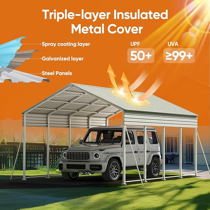 Quictent Heavy Duty 12x21 FT Vertical Roof Metal Carport, Pre-Drilled All Weather Car Shelter for Boat, Vehicles & Farm Equipment