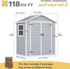 DWVO 6x4.4 FT Resin Storage Shed with Reinforced Floor, Outdoor Storage Shed with Lockable Door, Window and Vents, Waterproof Plastic Tool Storage for Garden, Backyard, Patio, Lawn