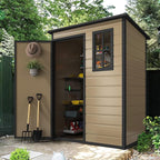 DWVO 5x3ft Resin Outdoor Storage Shed with Floor, Waterproof Lockable Storage Shed with Window, Plastic Outside Tool Storage for Garden Backyard Patio Lawn