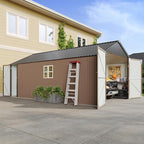 Aoxun 12x20x9.3 FT Metal Garage Shed Outdoor Large Storage Shed Carport with Double Doors,Side Door & Windows, Heavy Duty Garden Tool Shed All-Weather Outdoor Building for Vehicles & Sundries(Brown)