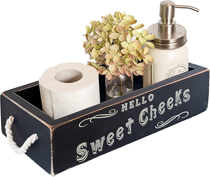 MAINEVENT Hello Sweet Cheeks Bathroom Decor Box, One Box with Design on 2 Sides Farmhouse Bathroom Decor Toilet Organizer