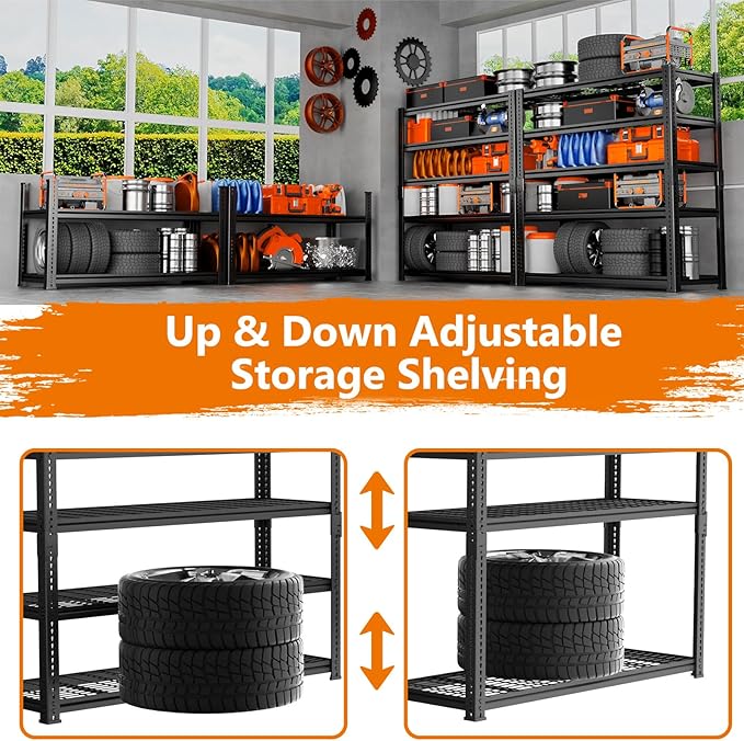 Storage Shelves Heavy Duty, 3 PCS 36"L x 16"W x 72"H Garage Wire Shelving Unit Loads 2400LBS, 5-tier Adjustable Metal Industrial Utility Shelf Rack for Kitchen, Laundry, Pantry, Warehouse, Basement