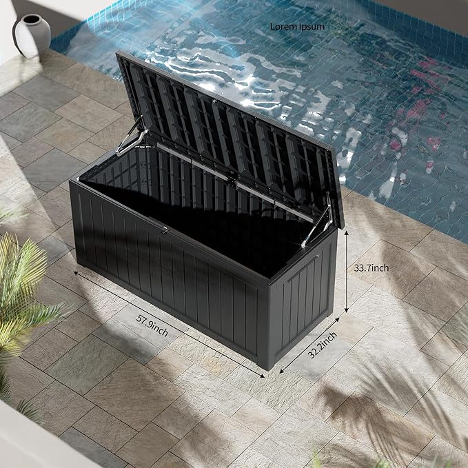 Outdoor Storage Box Waterproof, 270 Gallon Lockable Resin Deck Box Large, Patio Storage Bin for Pool Accessories Cushion Furniture, Garden Tools, UV-Resistant Outside Delivery Black