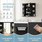 Shintenchi Bathroom Wall Cabinet with Mirror, Mounted Medicine Cabinets with 4 Internal and 6 Open Shelves, Mirrored Door Over The Toilet Storage, Black