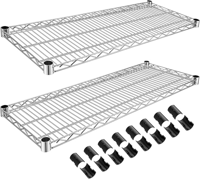 2 Pack Additional Wire Shelf for Wire Shelving Units Chrome Finish Shelving Weight Capacity 600-800 Lb, Heavy Steel Industrial for Warehouses, Closets, Kitchen (Sliver,18" W X 24" L)