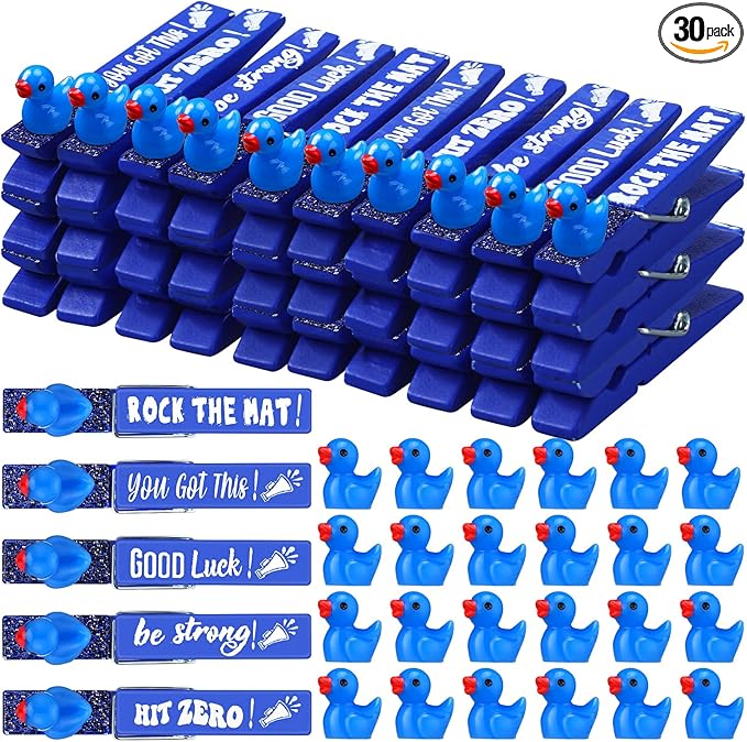Kigeli 30 Pcs Spirit Clips Cheer Pins Cheerleader Gifts Clothes Pins for Backpacks Competition Glittered for Team Cheer Gifts Stuff Supplies Party Favors Accessories Bulk(Blue,Duck)