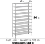 18" Deep x 48" Wide x 86" Height Wire Shelving Kit | 10-Tier | NSF Commercial Storage Rack Unit