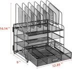 Marbrasse Desk Organizer with Drawer, 4-Tier Mesh File Organizer with 5 Vertical File Holders and 2 Pen Holders, Multifunction Desktop Organizer,Desk Organizers and Accessories for Home Office