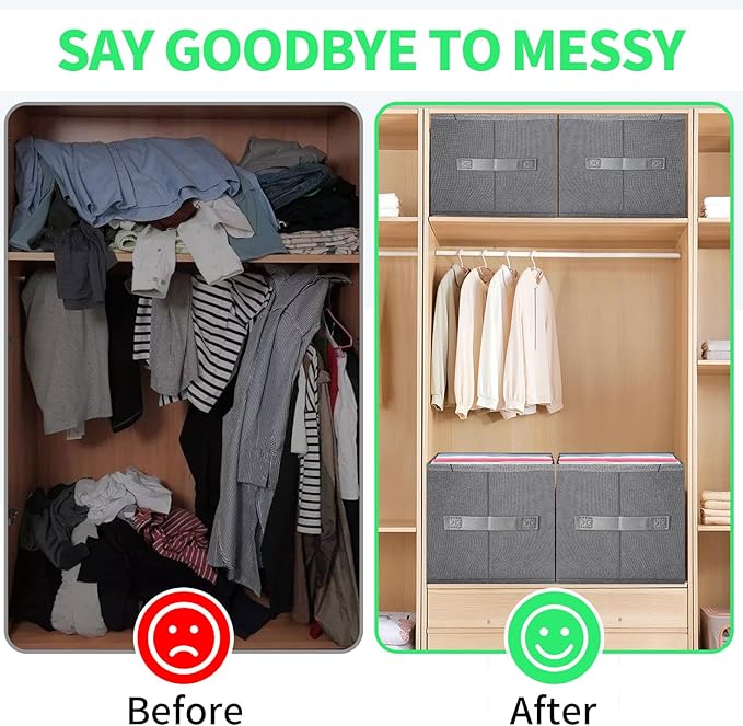 Jeans Organizer for Closet, Foldable Wardrobe Clothes Organizer with Handle, Stackable Closet Clothes Drawer Organizer Tshirts with 7 Grids for Leggings, Sweater, Jean, Pants, Grey (6 PACK)