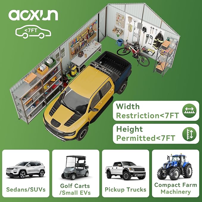 Aoxun 12x20x9.3 FT Metal Garage Shed Outdoor Large Storage Shed Carport with Double Doors,Side Door & Windows, Heavy Duty Garden Tool Shed All-Weather Outdoor Building for Vehicles & Sundries(Brown)