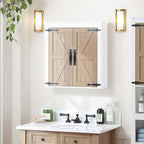 Spirich Bathroom Wall Cabinet Over Toilet, Farmhouse Wall Mounted Medicine Cabinet Organizer with Wood Grain Barn Doors and Adjustable Shelves