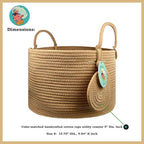 Modern Granny Small Cotton Rope Laundry Basket 16x10 Inch Dual Secure Woven Handle for Living Room Closet Clothes Blanket Organization