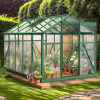 6x10 FT Greenhouse for Outdoors,Greenhouse with Roof Vent,Lockable Push Door,Aluminum Large Walk-in Green House for Outside Garden Backyard, Patio, Lawn (Green)