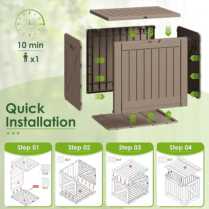 Greesum 40 Gallon Outdoor Deck Box with Lock, Resin Storage Chest for Patio Furniture Cushions, Garden Tools, Pool Toys, Waterproof & UV Resistant, Large Capacity, Light Coffee