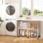 FOLLOWIN Rolling Laundry Cart with Wheels,76L Laundry Hamper Sorter Trolley with Extra Shelf,2 Removeable Collapsible Wire Storage Basket