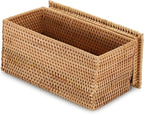 Hipiwe Rattan Basket Box with Lid Toilet Roll Storage Baskets Bin Handwoven Wicker Basket Box Bathroom Toilet Paper Holder Rectangular Baskets Bin for Shelf Home Decor, 11.8"Lx6.2"Wx6.1"H