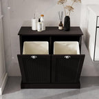 Two-Compartment Tilt-Out Laundry Sorter Cabinet,Bathroom Storage Organize Cabinet with 2 Removable Hamper Clothes Basket (Black)
