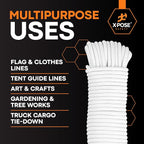 Plastic Clothesline - 100' Plastic Clothes Line - White Outdoor Weather Resistant - Synthetic Cord for Hanging and Drying Clothing & Laundry - Plastic Rope Clothes Line String for Pulley