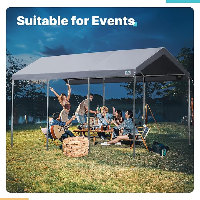 ADVANCE OUTDOOR 10x20 ft Heavy Duty Carport, Adjustable Height Garage Car Canopy Party Tent Boat Shelter, Gray