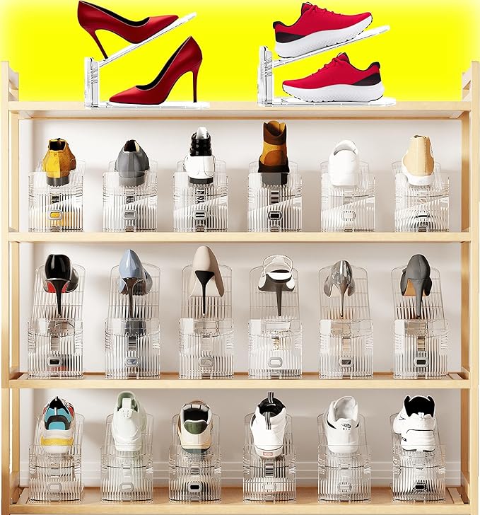 Shoe Slots Organizer for Closet 20PACK Shoe Stacker Adjustable Shoe Slots Organizer Shoe Space Savers Double Layer Stack Shoe Racks for Closet Organization Organizador de Zapatos (Transparent)