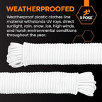 Plastic Clothesline - 50' Plastic Clothes Line - White Outdoor Weather Resistant - Synthetic Cord for Hanging and Drying Clothing & Laundry - Plastic Rope Clothes Line String for Pulley 6 Pack