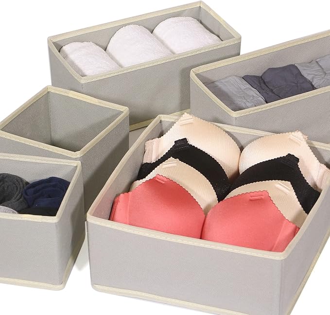 DIOMMELL 12 Pack Foldable Cloth Storage Box Closet Dresser Drawer Organizer Fabric Baskets Bins Containers Divider for Baby Clothes Underwear Bras Socks Lingerie Clothing,Grey 444