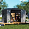 COMHOMA Shed Outdoor Storage Shed Metal,Lockable Doors Tool Sheds with Sloping Roof,Steel Garden Shed with Air Vent for Backyard,Patio,Lawn,Poolside(Grey,8'x6')