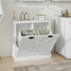 Tilt Out Laundry Sorter Cabinet with 2 Removable Liner Bags,Divided Laundry Hamper Cabinet with Semi-Circular Metal Handle and Barn Door for Space Saving (Style-01)