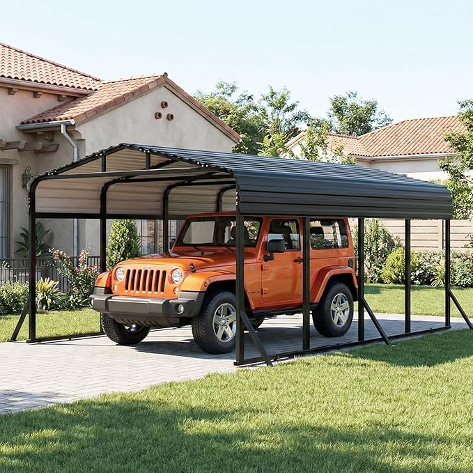 12X20 FT Metal Carport, Heavy Duty Cart Ports with Reinforced Galvanized Carports, Outdoor Weather Resistant Carport Canopy, Upgrade Car Port for Boats, Cars, Trucks, and Tractors